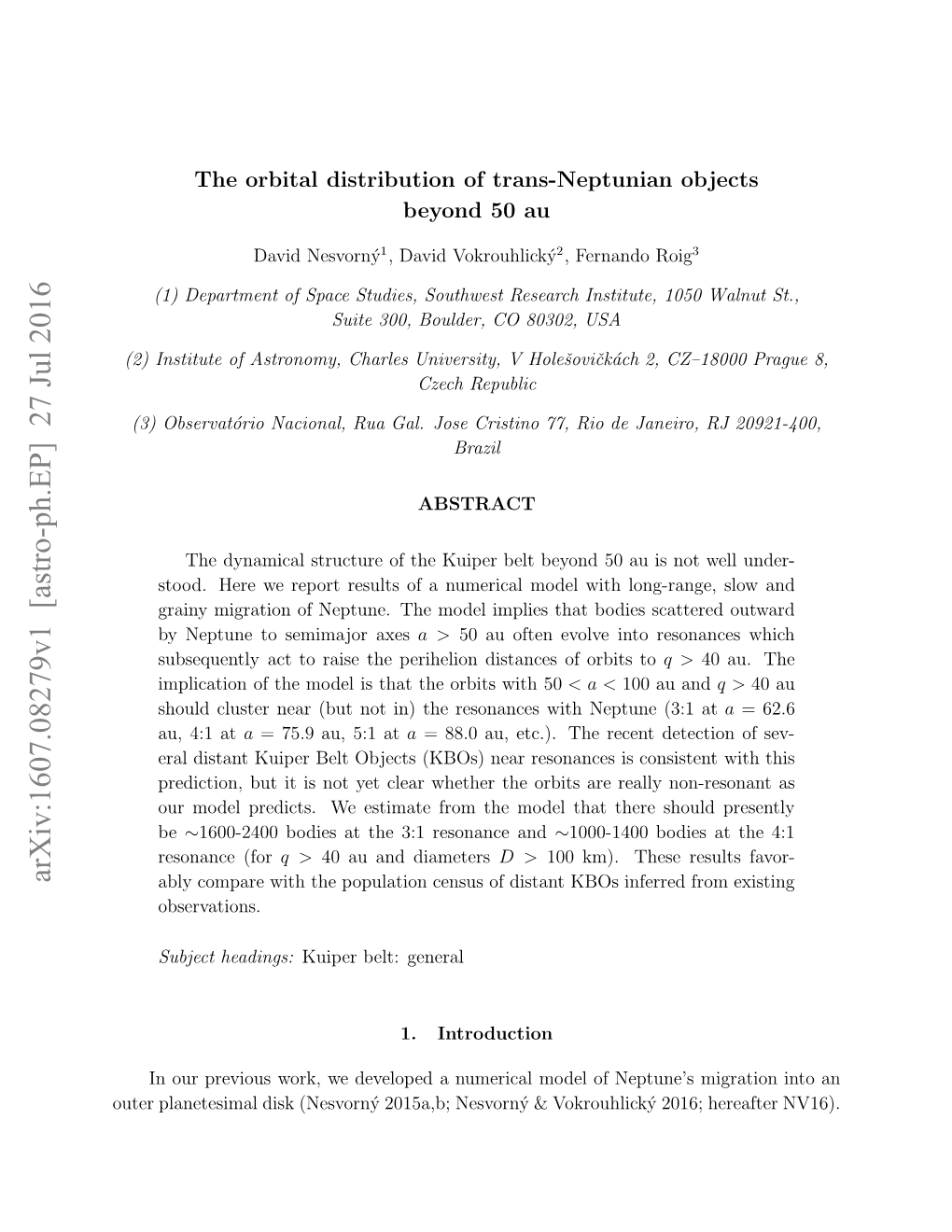 Arxiv:1607.08279V1 [Astro-Ph.EP]