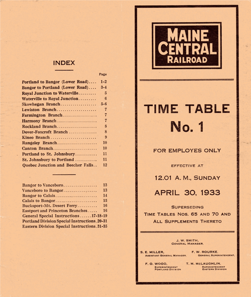 Maine C Entral TIME TABLE No. 1