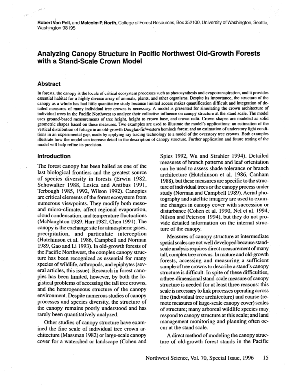 Analyzing Canopy Structure in Pacific Northwest Old-Growth Forests with a Stand-Scale Crown Model