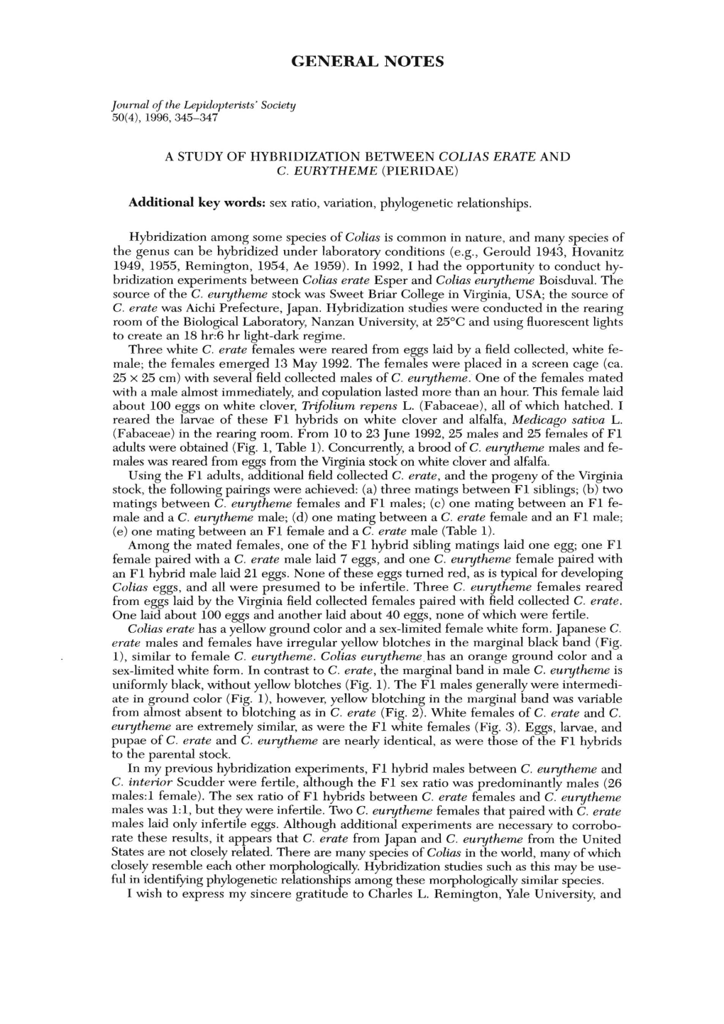 A Study of Hybridization Between Colias Erate and C