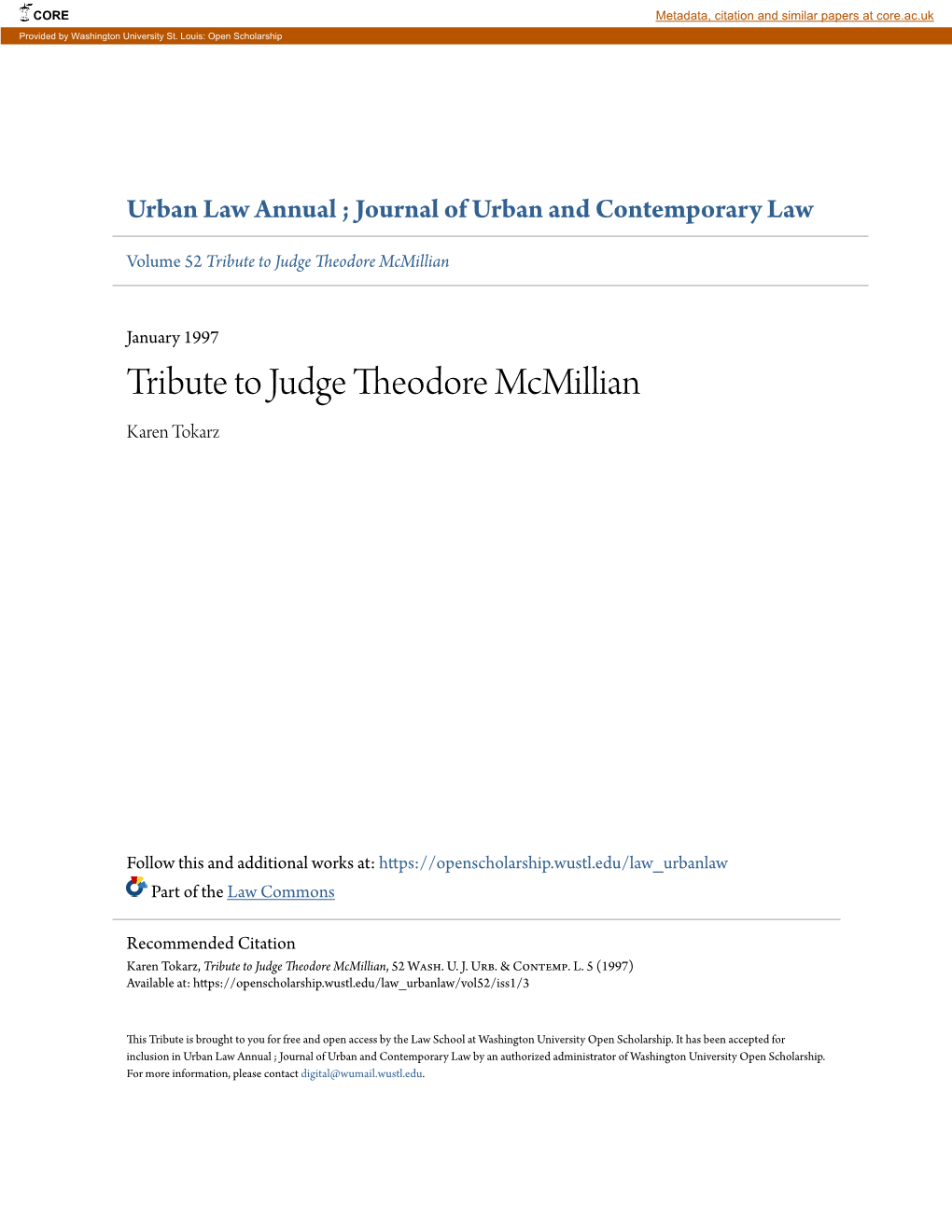 Tribute to Judge Theodore Mcmillian
