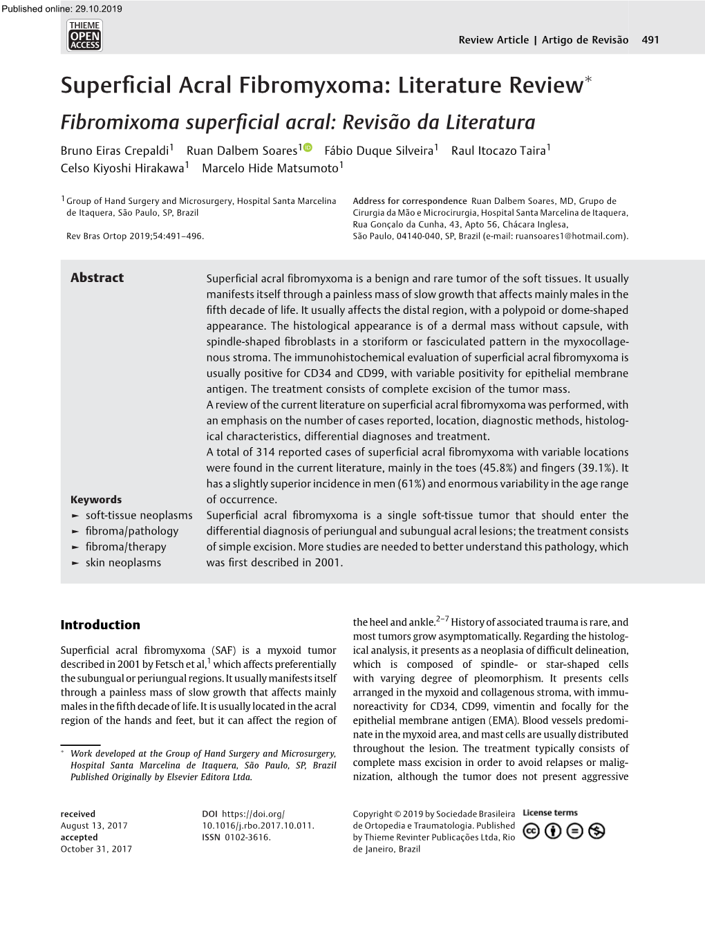 Superficial Acral Fibromyxoma: Literature Review