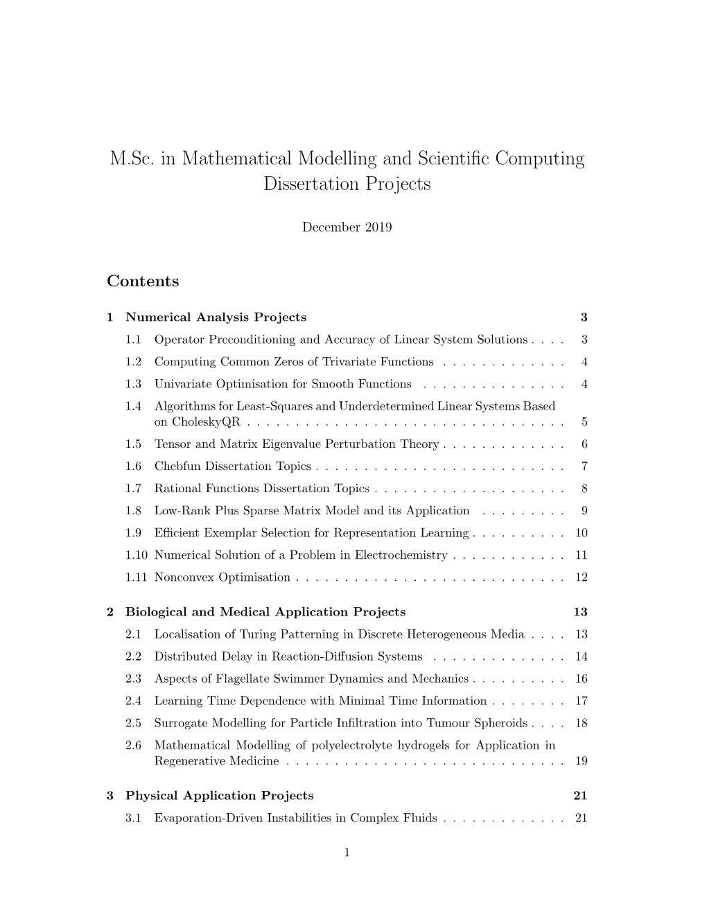 M.Sc. in Mathematical Modelling and Scientific Computing