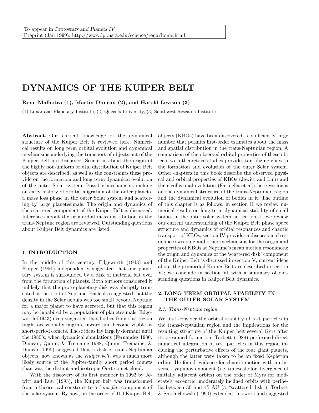 Dynamics of the Kuiper Belt