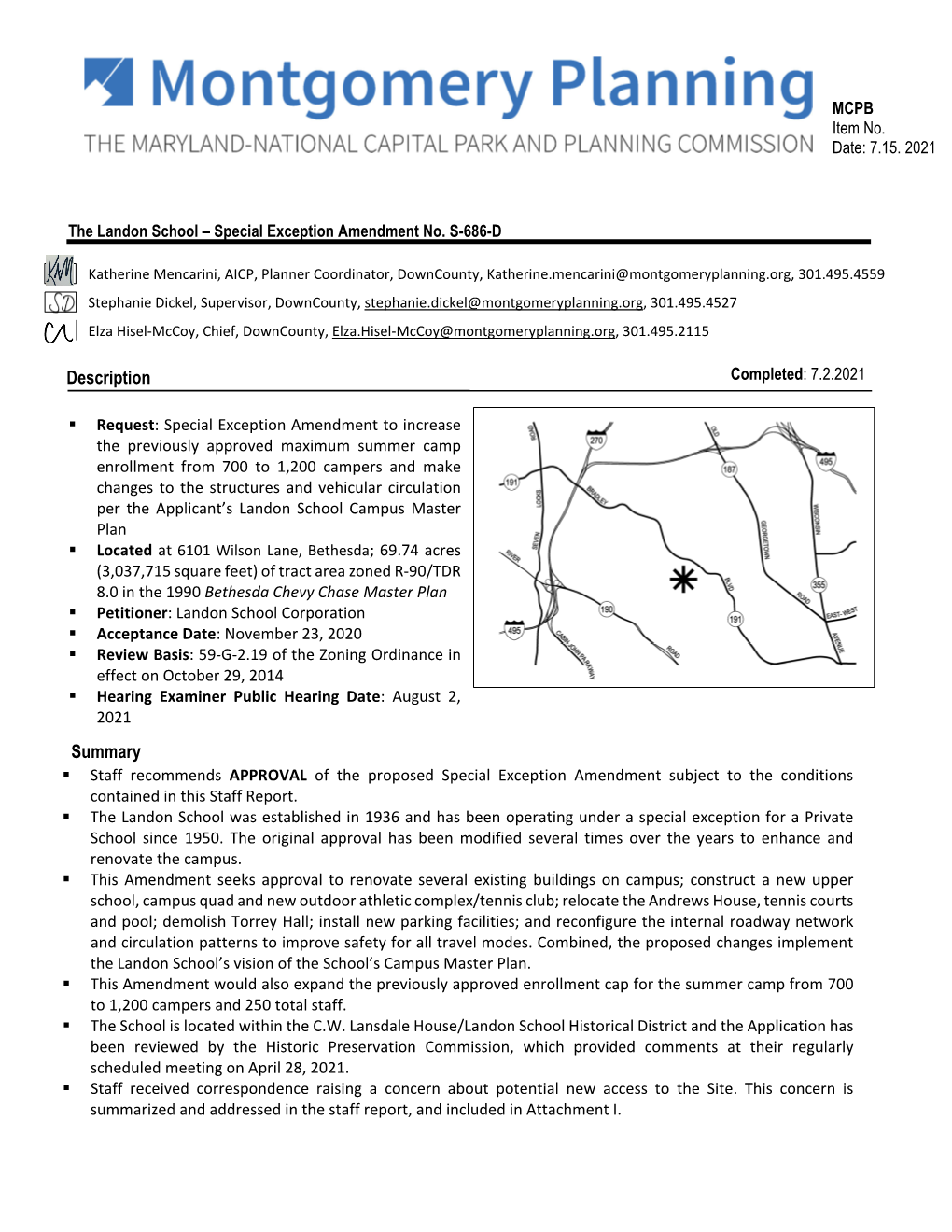 Special Exception Amendment No. S-686-D (The Landon School)