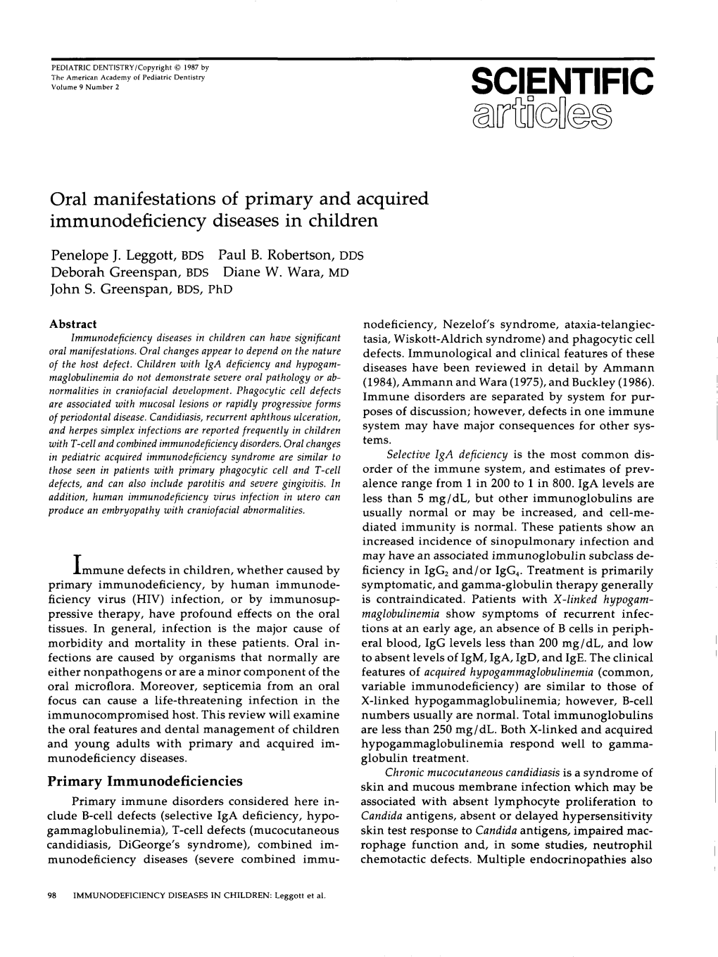 Oral Manifestations of Primary and Acquired Immunodeficiency Diseases in Children