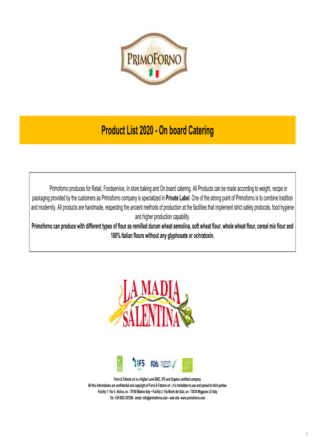 Product List 2020 - on Board Catering
