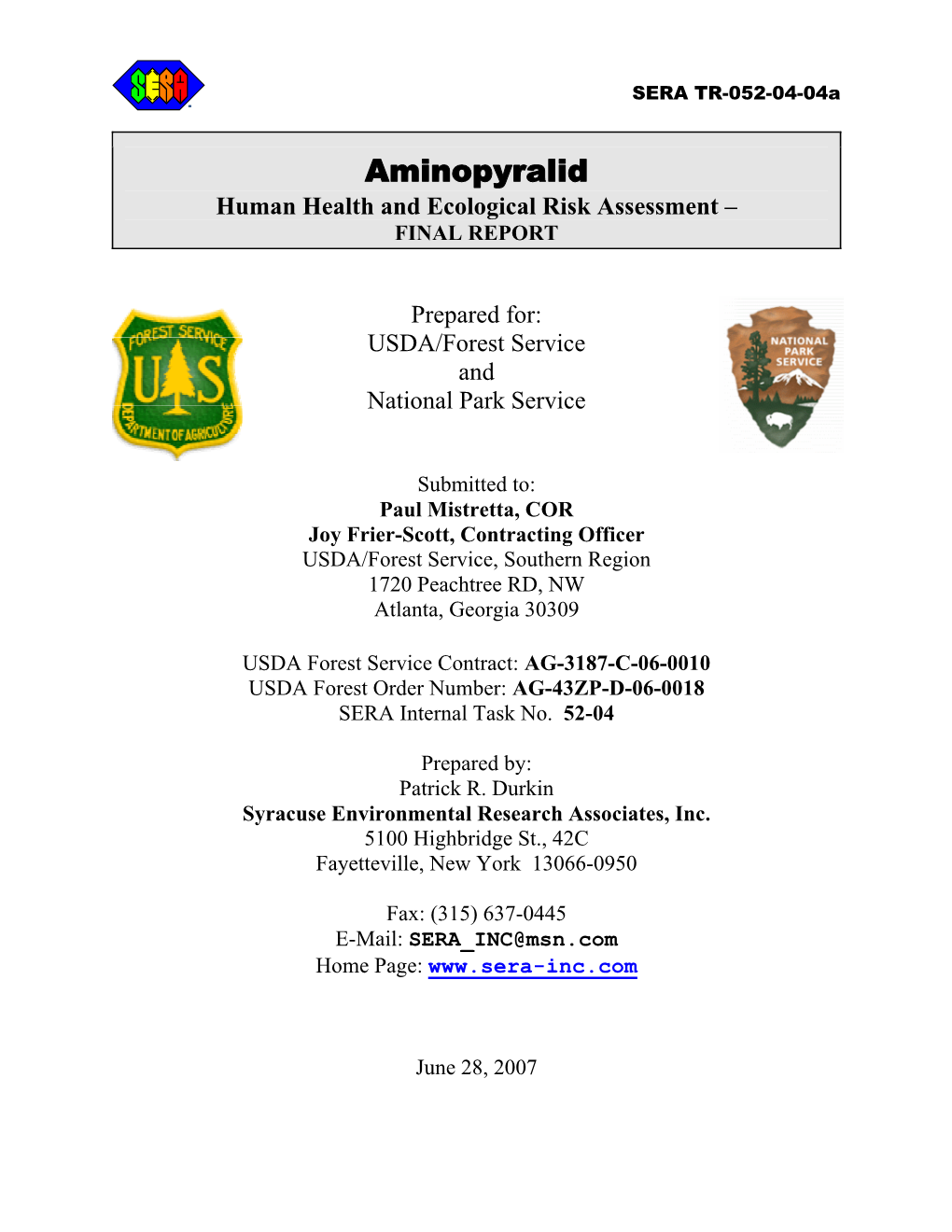 Aminopyralid Human Health and Ecological Risk Assessment – FINAL REPORT
