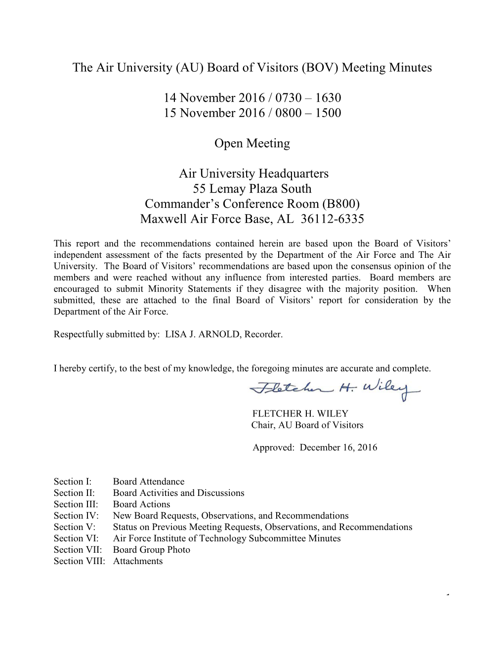 The Air University (AU) Board of Visitors (BOV) Meeting Minutes 14
