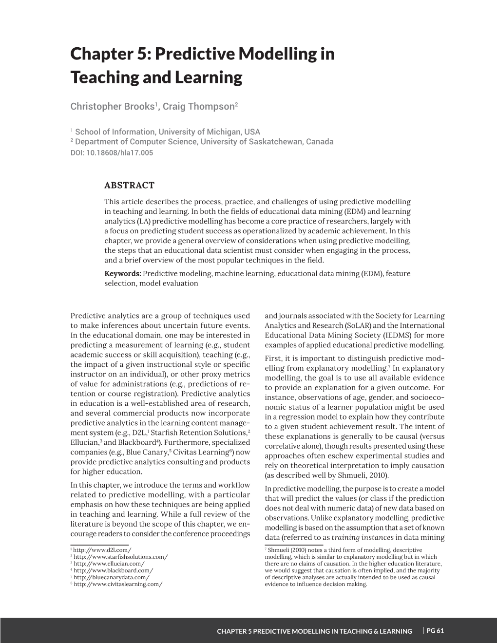 Chapter 5: Predictive Modelling in Teaching and Learning