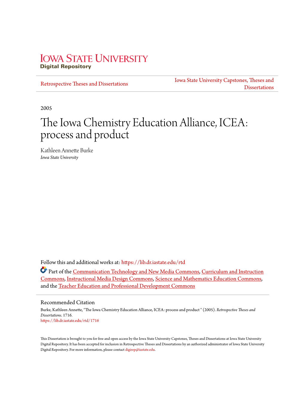 The Iowa Chemistry Education Alliance, ICEA: Process and Product