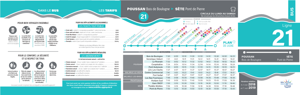 POUSSAN Bois De Boulogne SÈTE Pont De Pierre CIRCULE DU LUNDI AU SAMEDI Ne Circule Pas Les Dimanches Et Jours Fériés