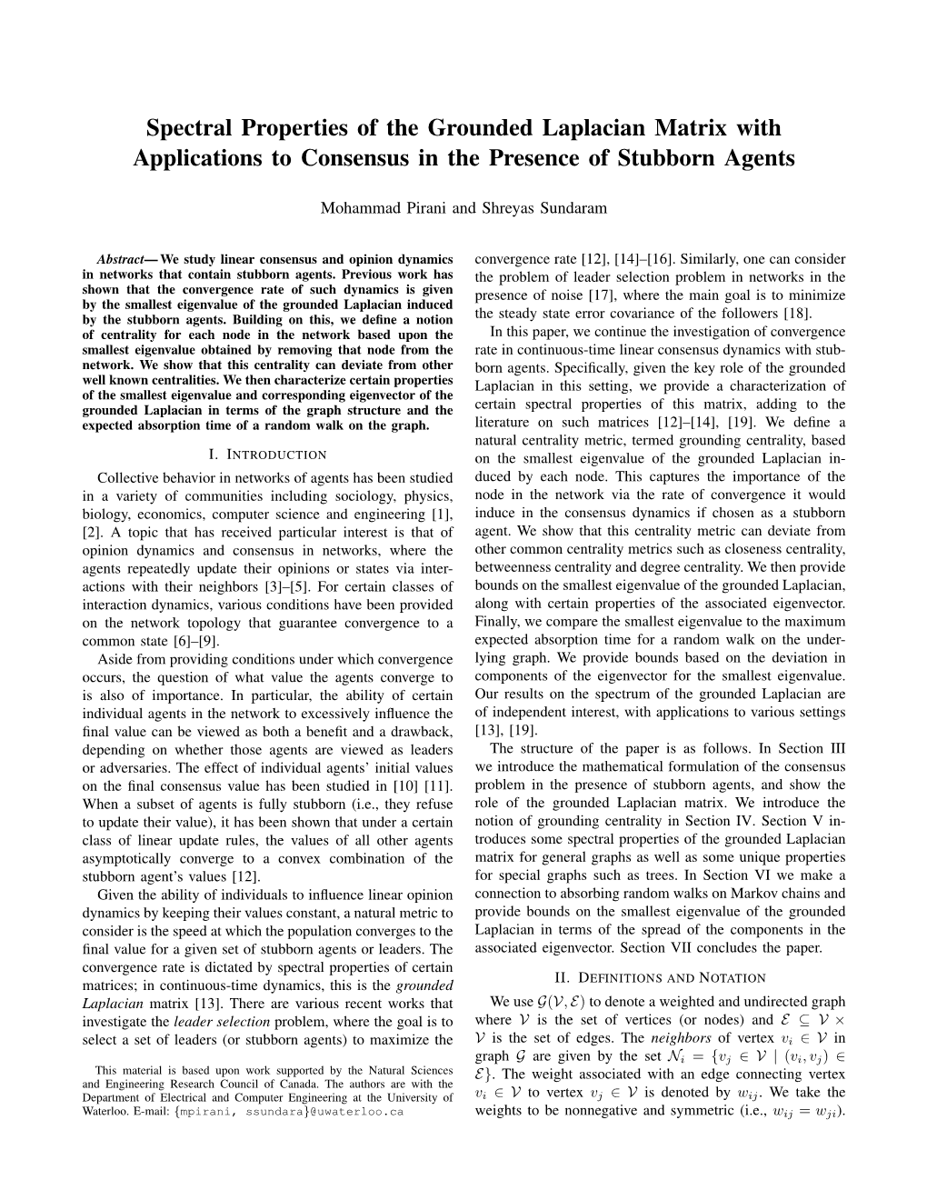 Spectral Properties of the Grounded Laplacian Matrix with Applications to Consensus in the Presence of Stubborn Agents