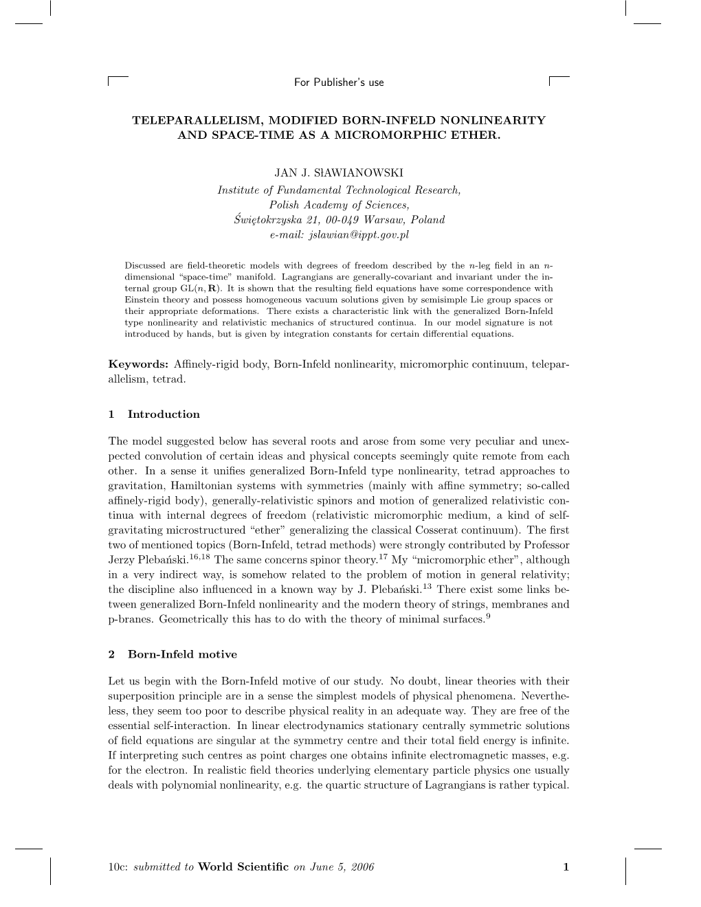 For Publisher's Use TELEPARALLELISM, MODIFIED