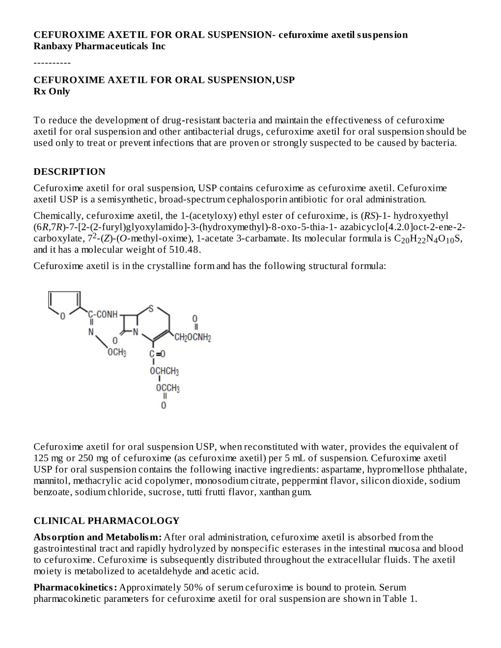 CEFUROXIME AXETIL for ORAL SUSPENSION,Usprx Only