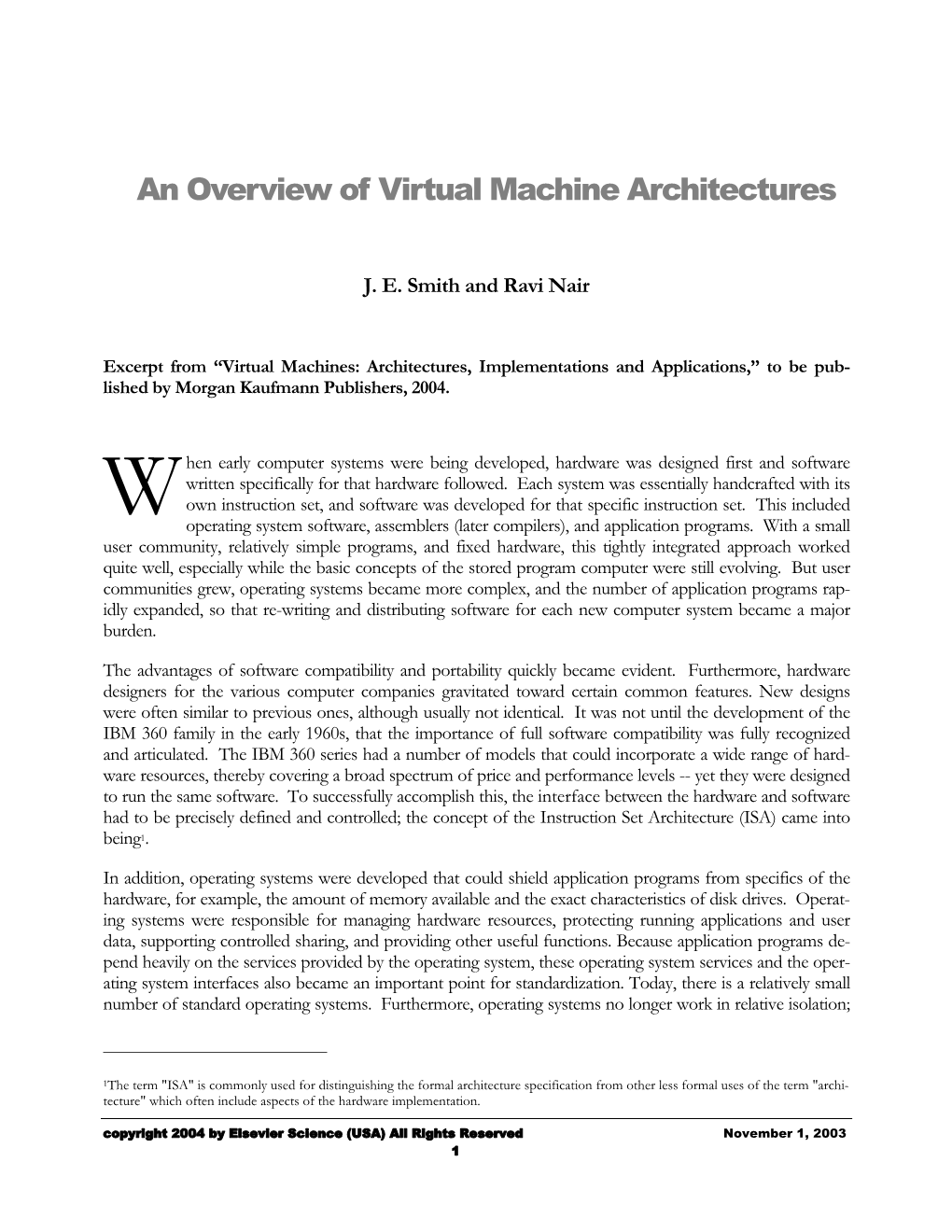 An Overview of Virtual Machine Architectures