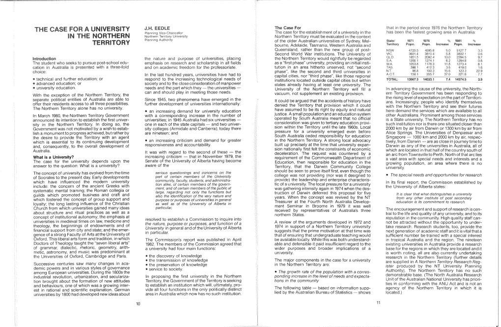 Case for a University in the Northern Territory