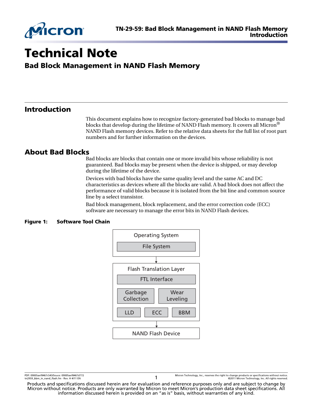 Bad Block Management in NAND Flash Memory Introduction Technical Note Bad Block Management in NAND Flash Memory