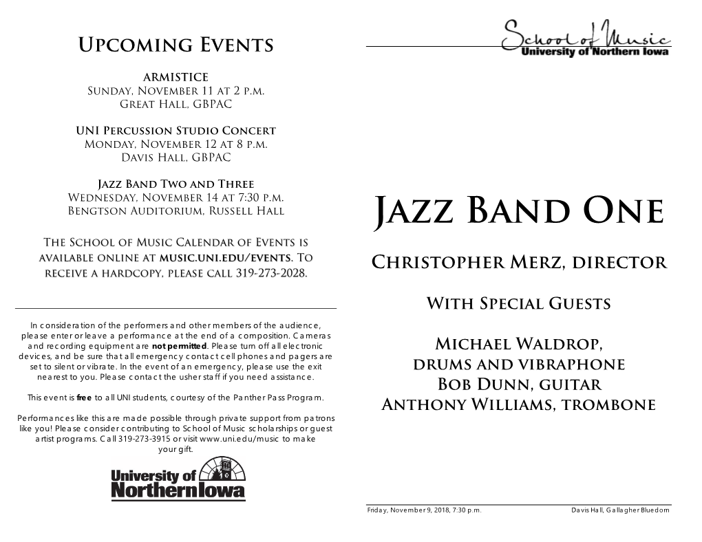 Jazz Band Two and Three Wednesday, November 14 at 7:30 P.M