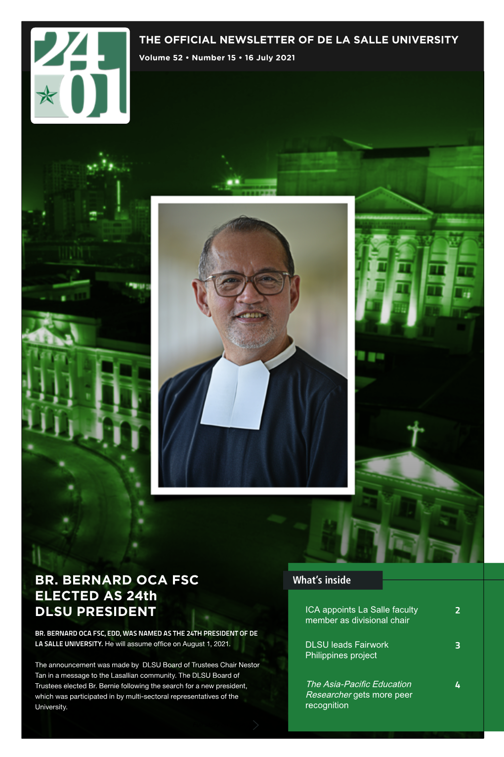 BR. BERNARD OCA FSC ELECTED AS 24Th DLSU PRESIDENT