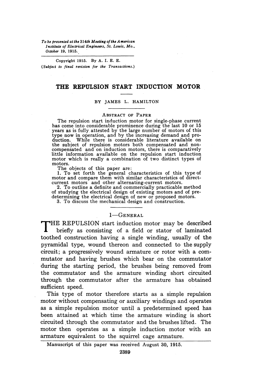 The Repulsion Start Induction Motor