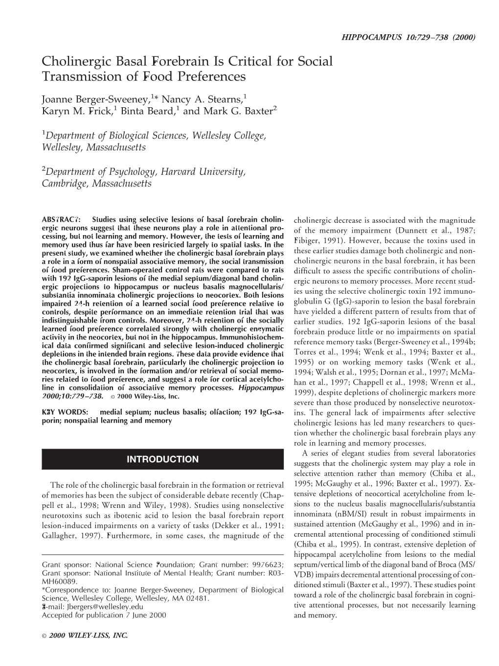 Cholinergic Basal Forebrain Is Critical for Social Transmission of Food Preferences