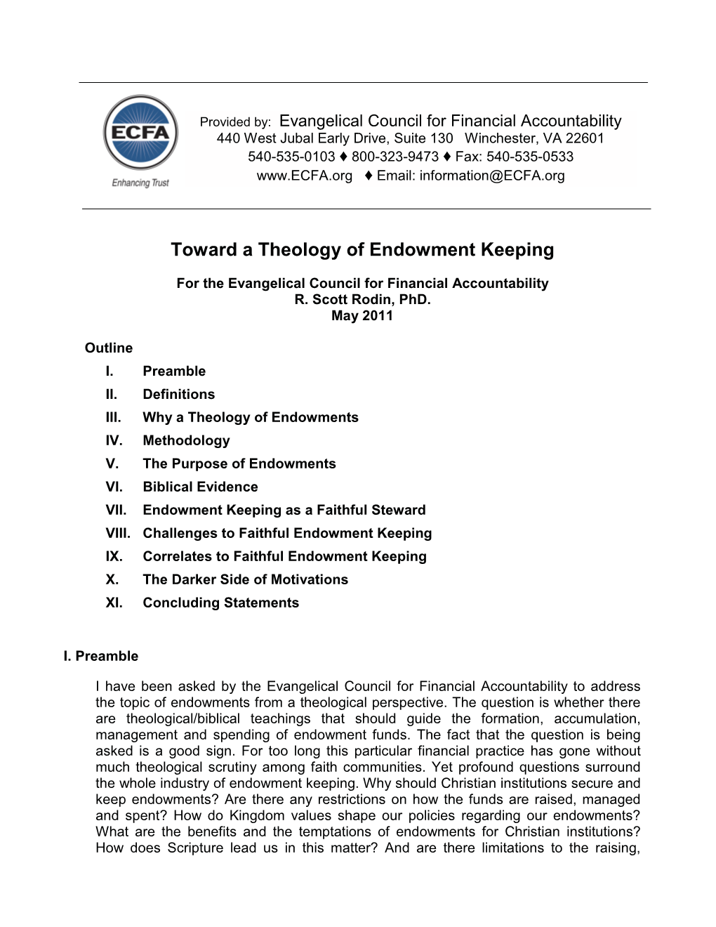 Toward a Theology of Endowment Keeping