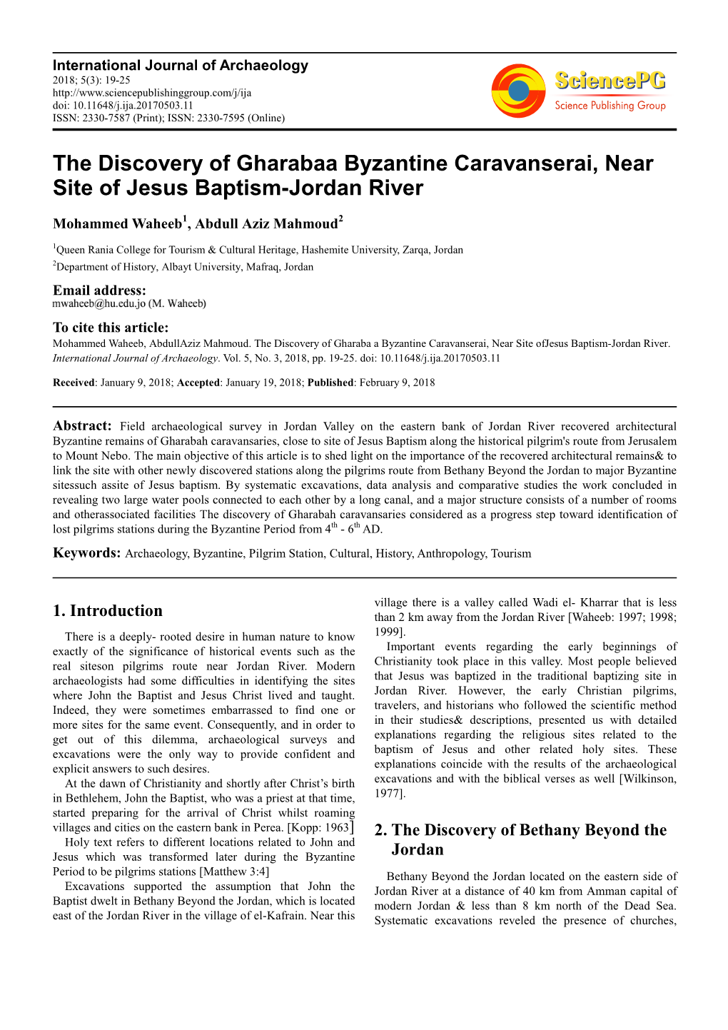 The Discovery of Gharabaa Byzantine Caravanserai, Near Site of Jesus Baptism-Jordan River