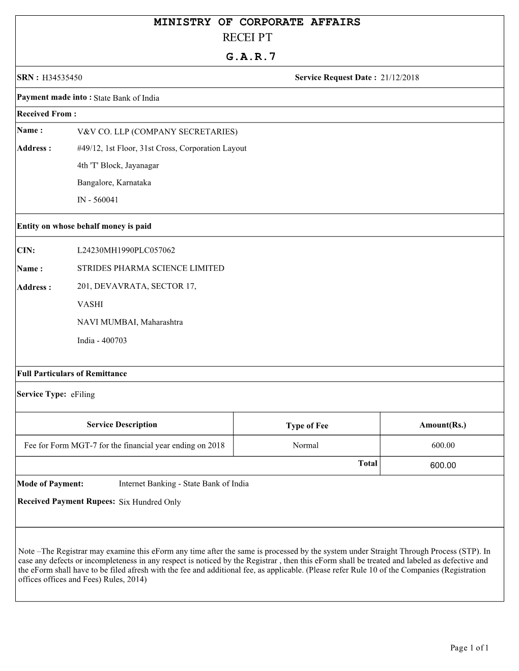 Strides Form MGT-7 FY 2017-18