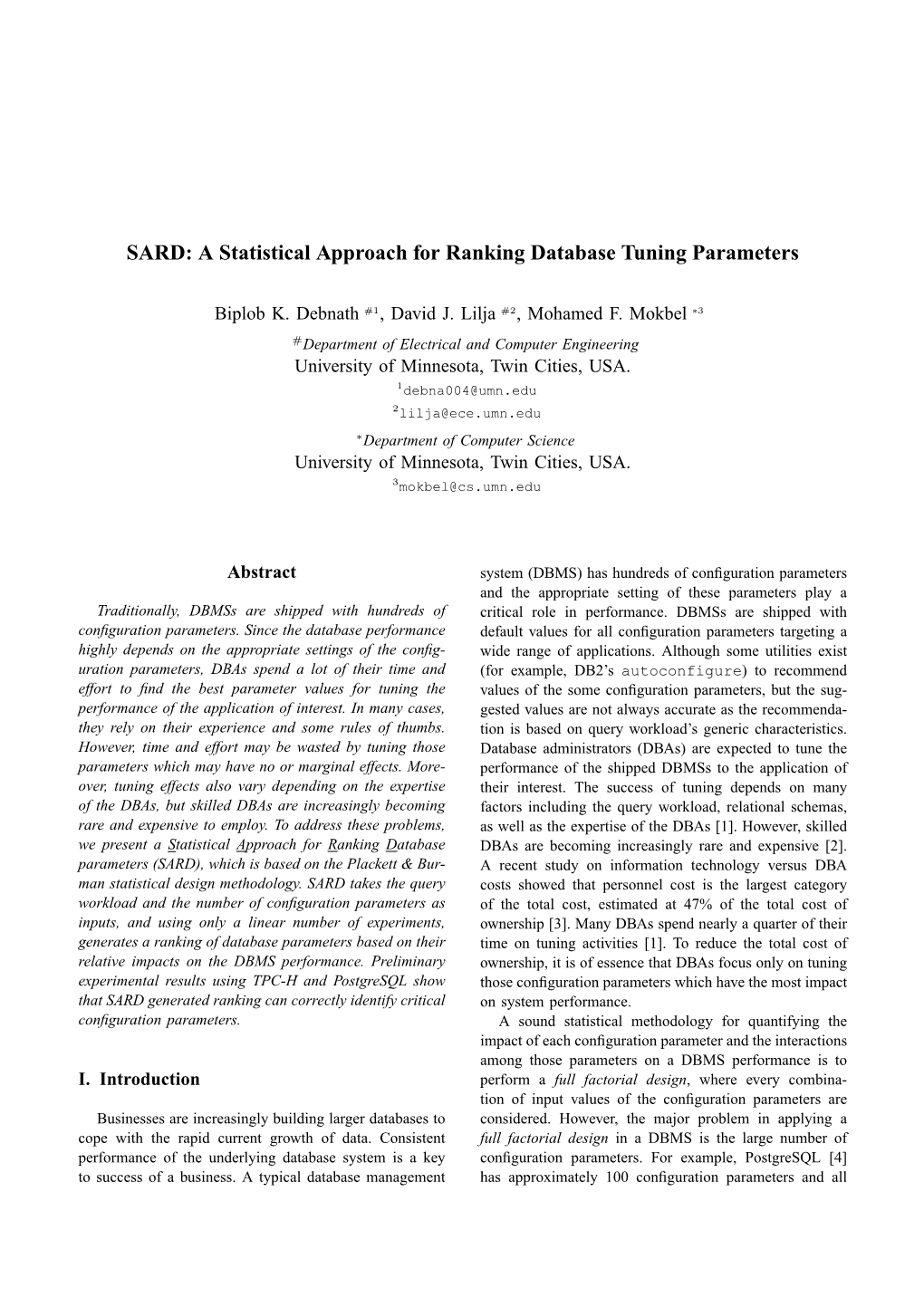 A Statistical Approach for Ranking Database Tuning Parameters