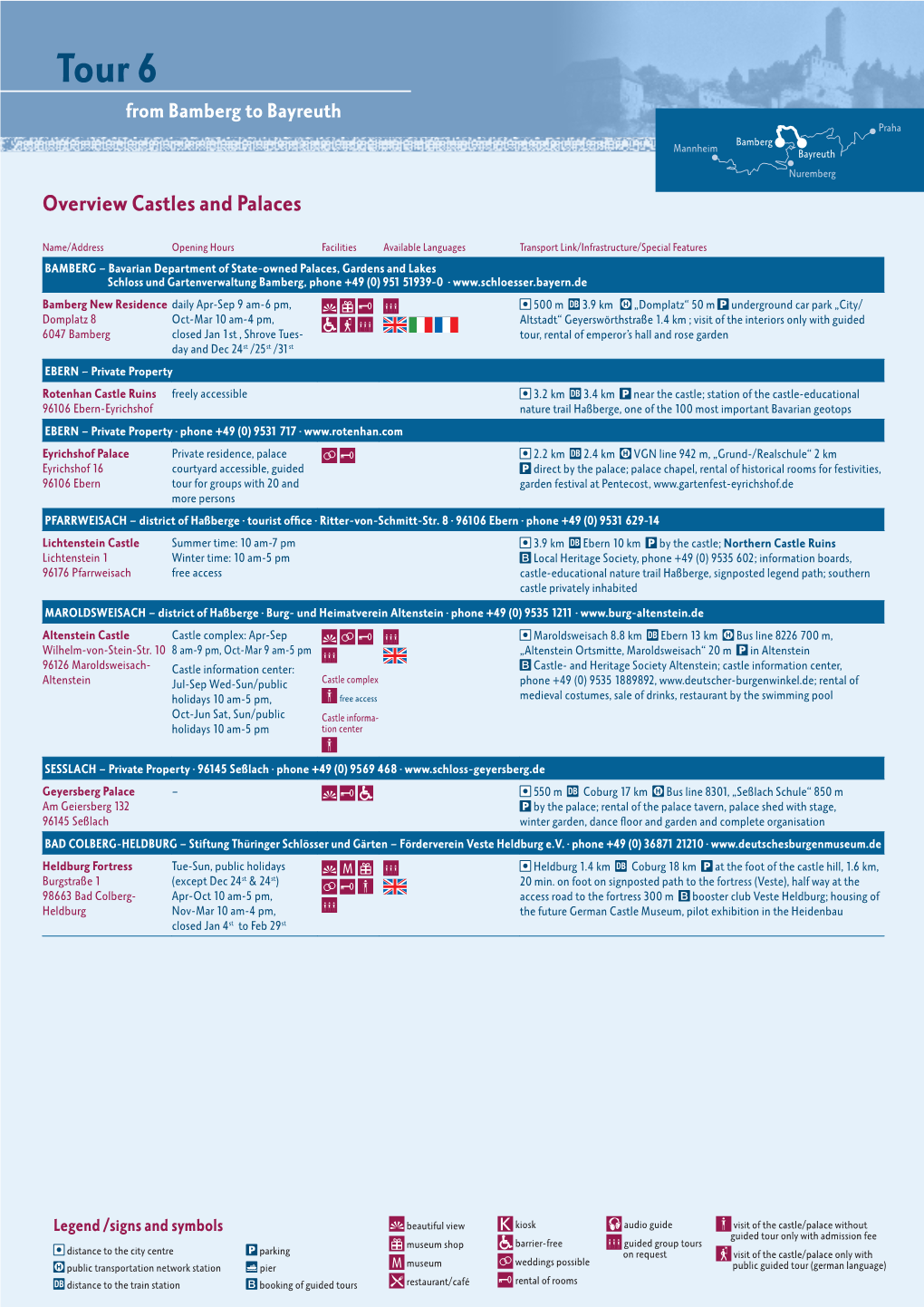 Tour 6 from Bamberg to Bayreuth Praha Bamberg Mannheim Bayreuth Nuremberg Overview Castles and Palaces