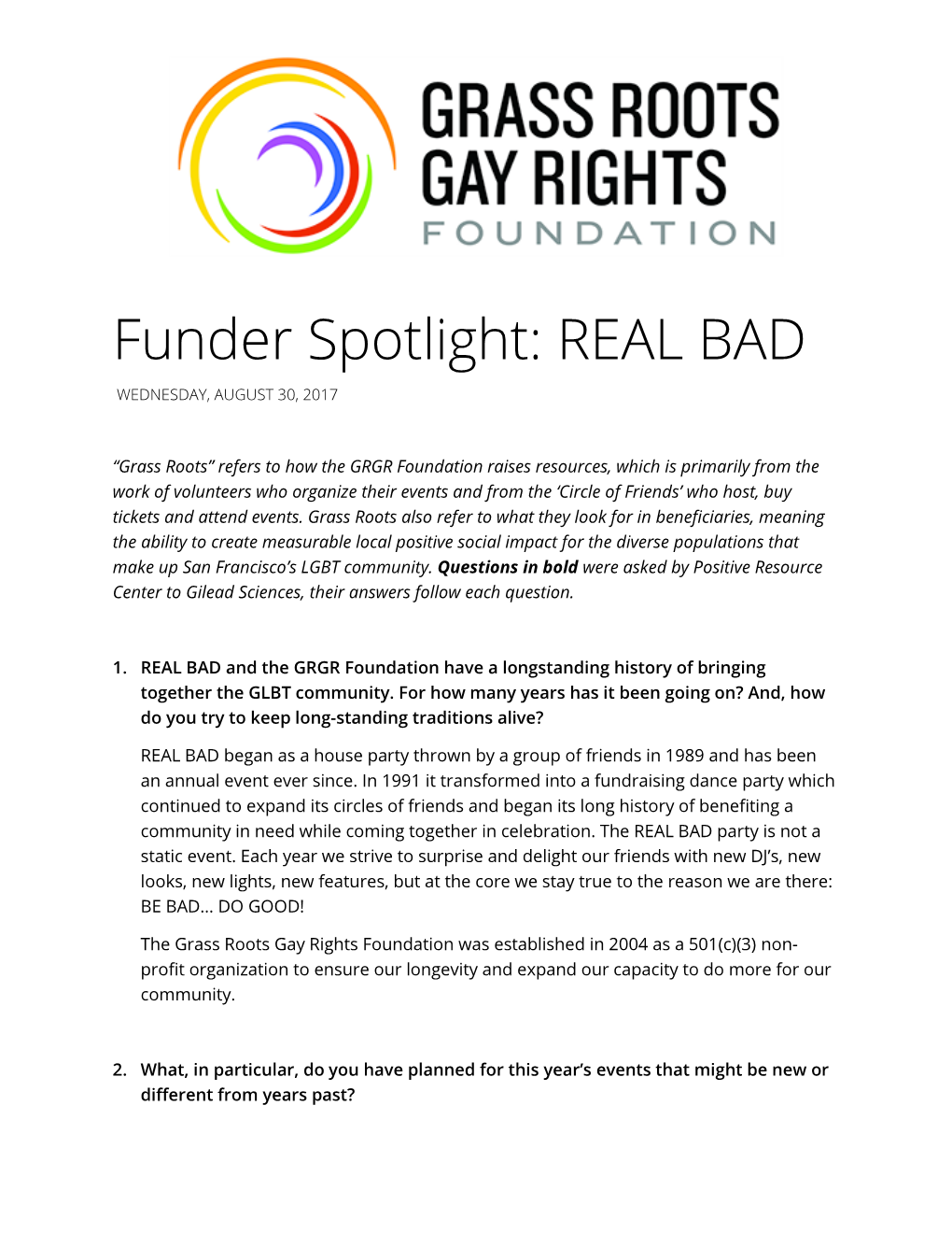 Funder Spotlight: REAL BAD