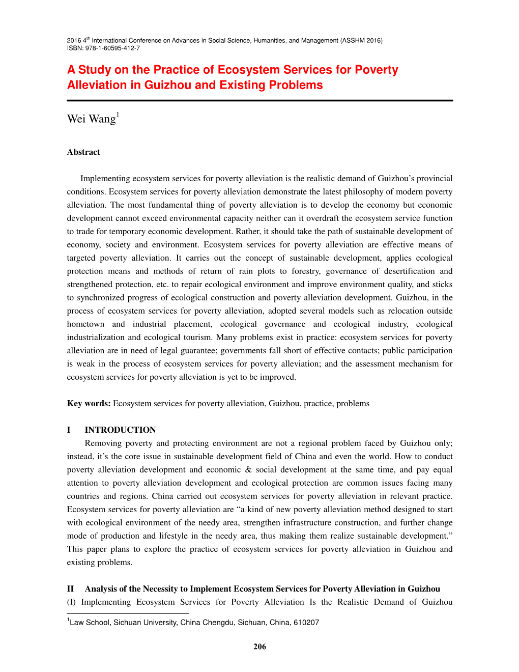 A Study on the Practice of Ecosystem Services for Poverty Alleviation in Guizhou and Existing Problems