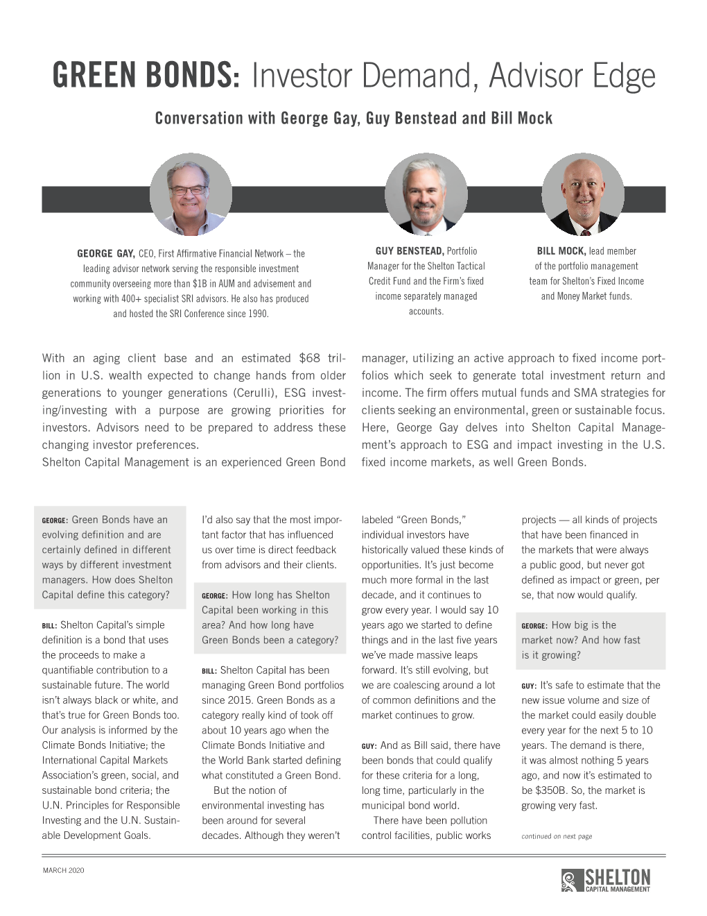 Green Bonds: Investor Demand, Advisor Edge Conversation with George Gay, Guy Benstead and Bill Mock