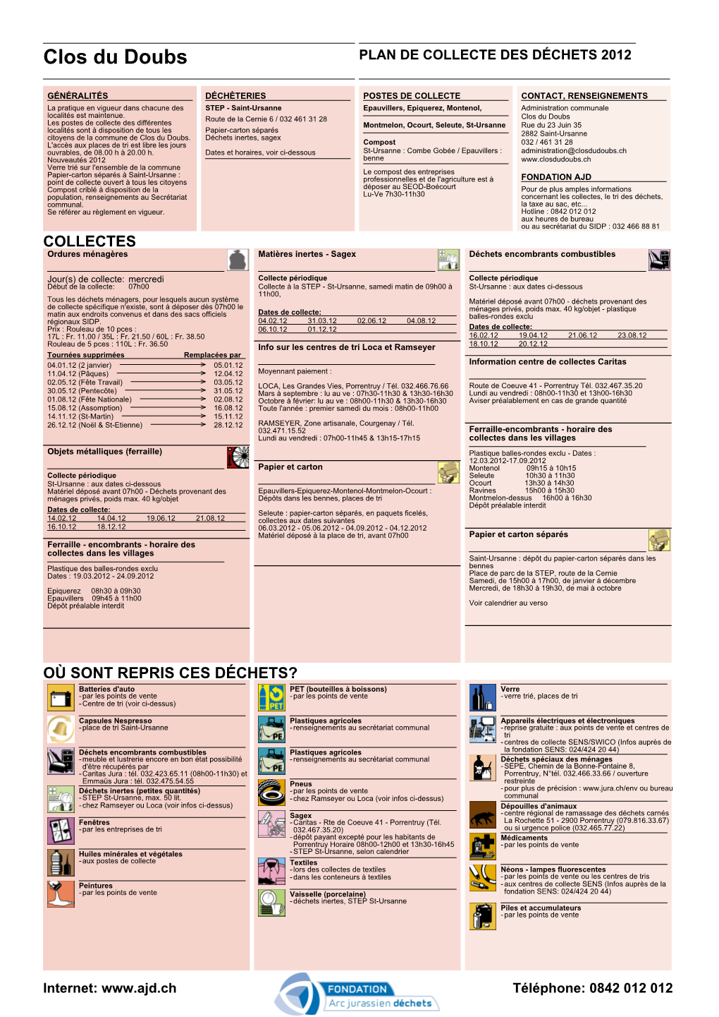 Clos Du Doubs PLAN DE COLLECTE DES DÉCHETS 2012