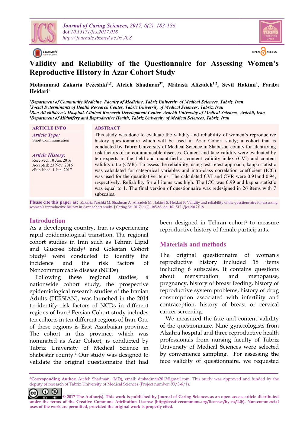 Validity and Reliability of the Questionnaire for Assessing Women’S