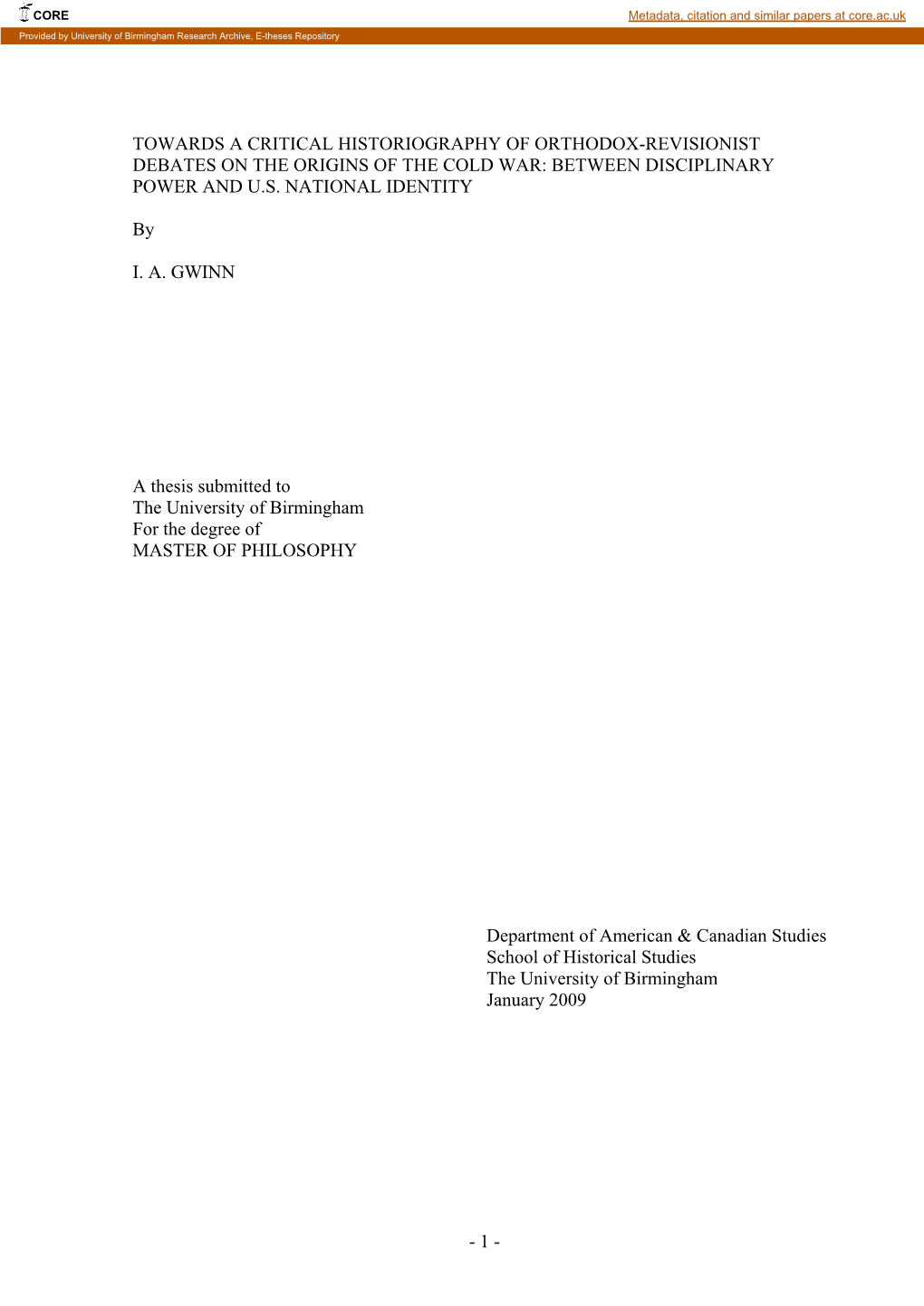 Towards a Critical Historiography of Orthodox-Revisionist Debates on the Origins of the Cold War: Between Disciplinary Power and U.S