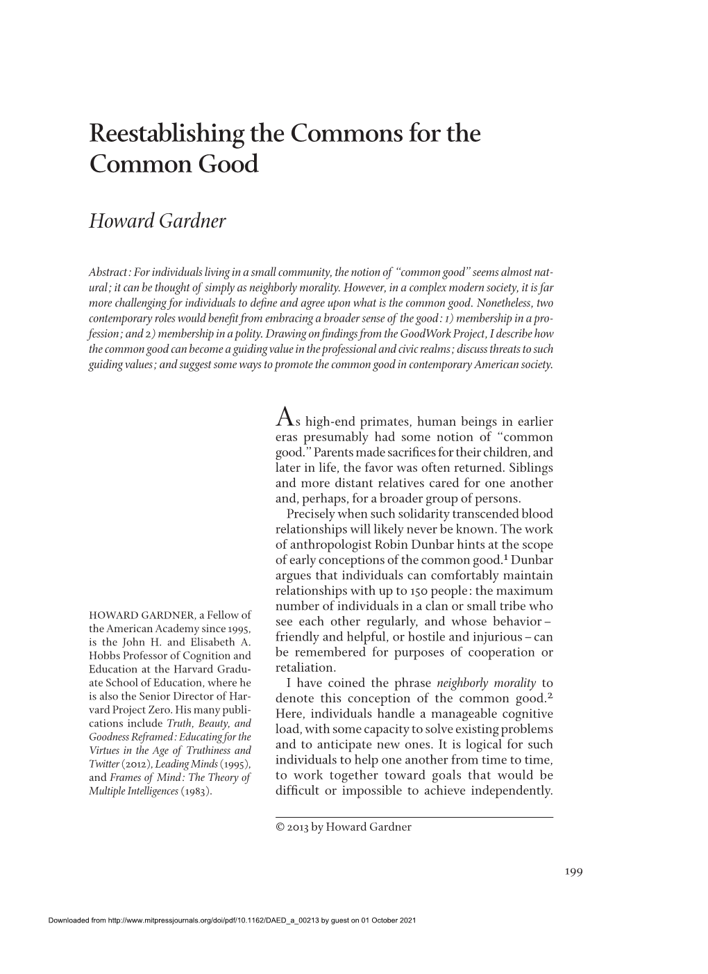 Reestablishing the Commons for the Common Good