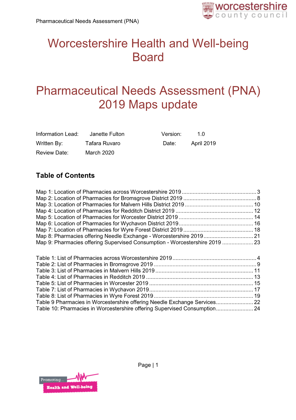 2019 Pharmaceutical Needs Assessment (PNA) Maps Update