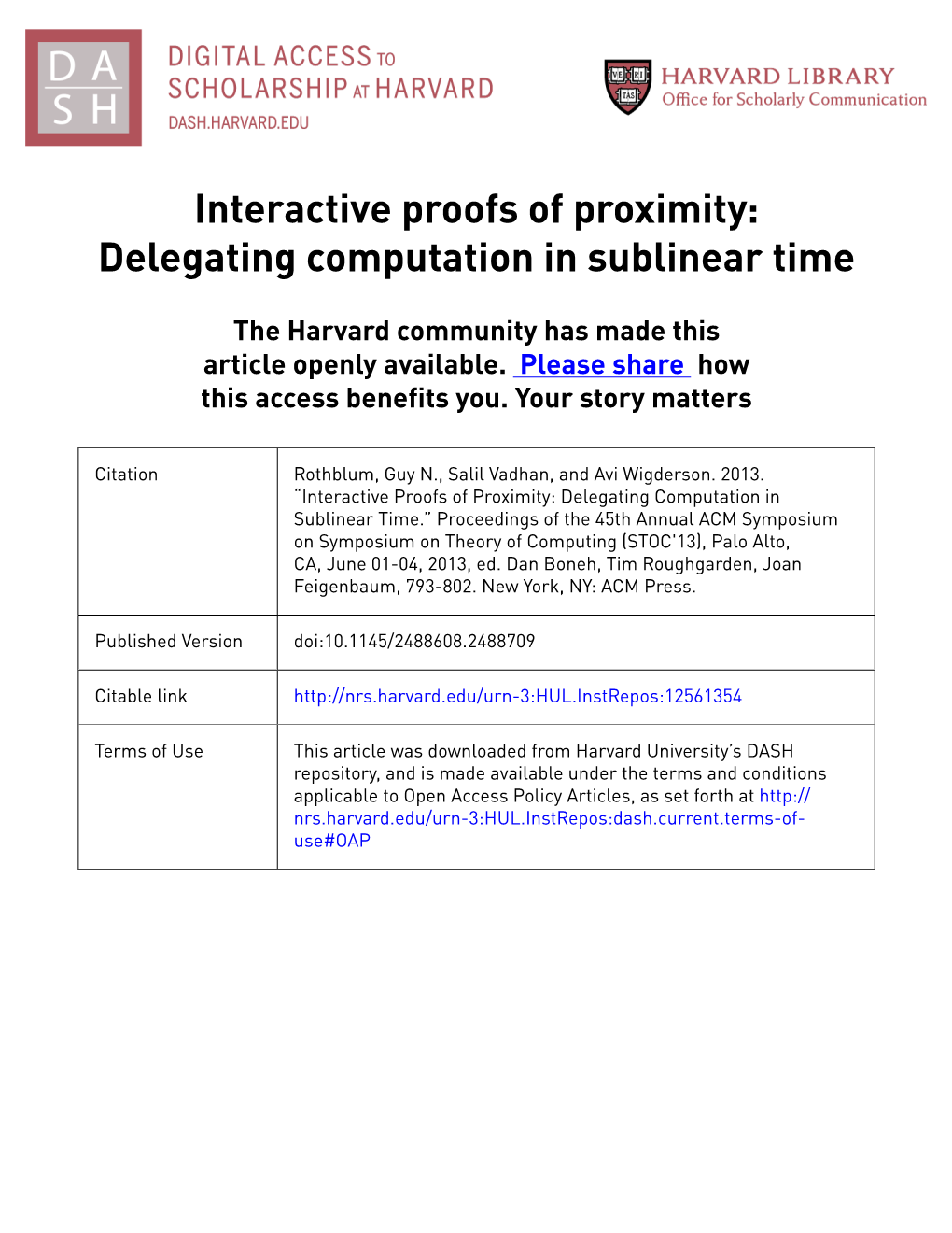 Interactive Proofs of Proximity: Delegating Computation in Sublinear Time