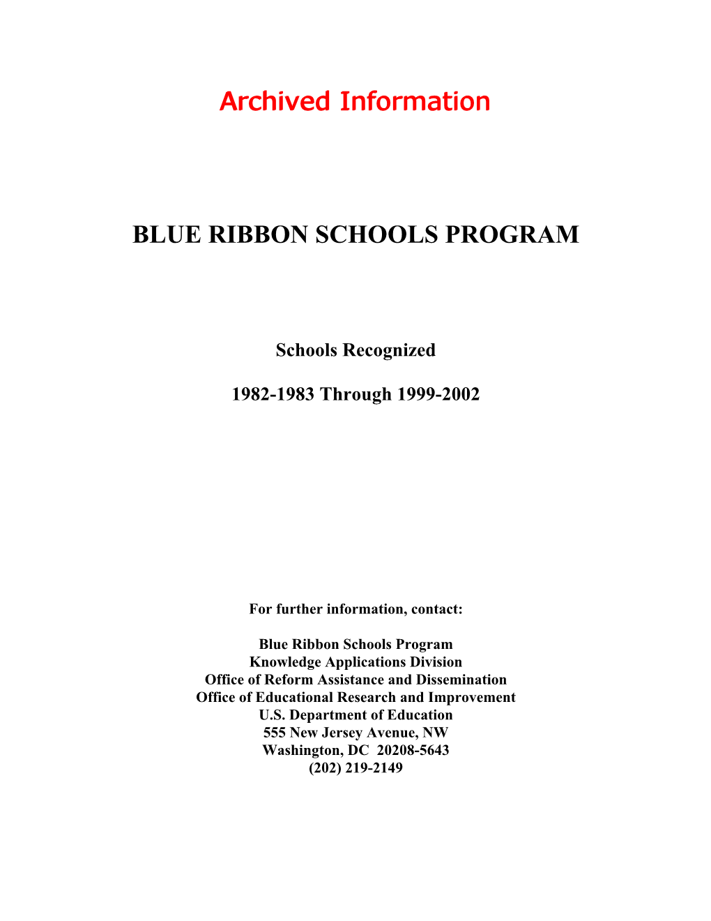 Blue Ribbon Schools Program