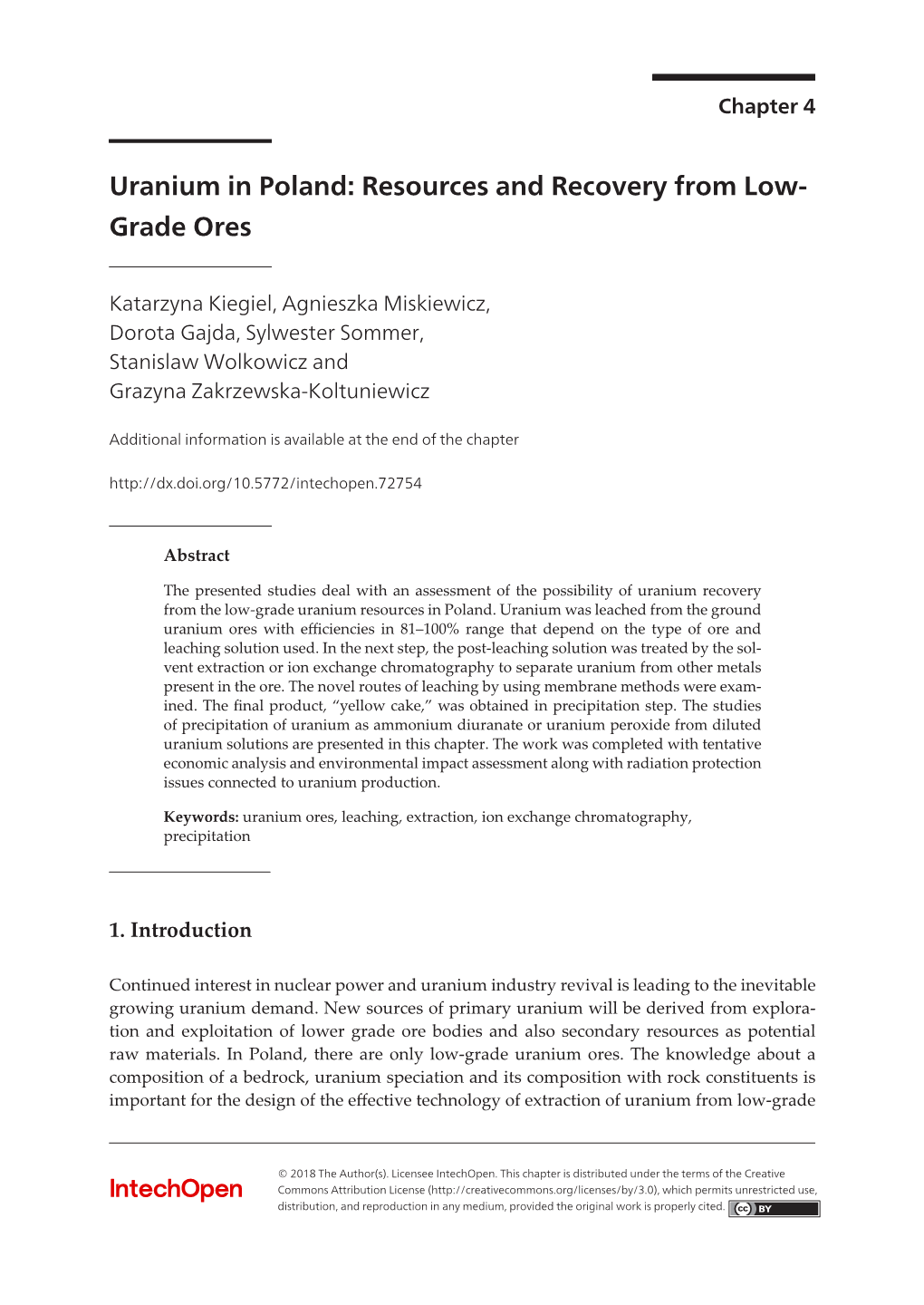 Uranium in Poland: Resources and Recovery from Low-Grade Ores 67