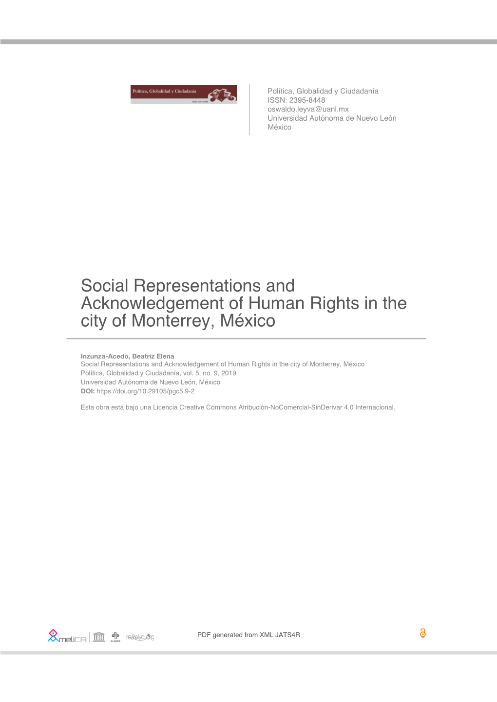 Social Representations and Acknowledgement of Human Rights in the City of Monterrey, México
