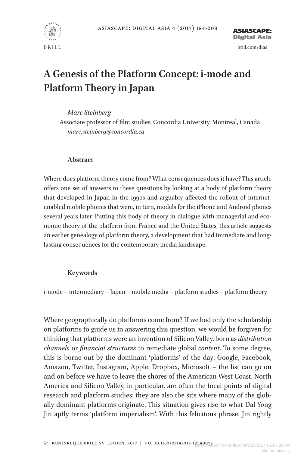 A Genesis of the Platform Concept: I-Mode and Platform Theory in Japan