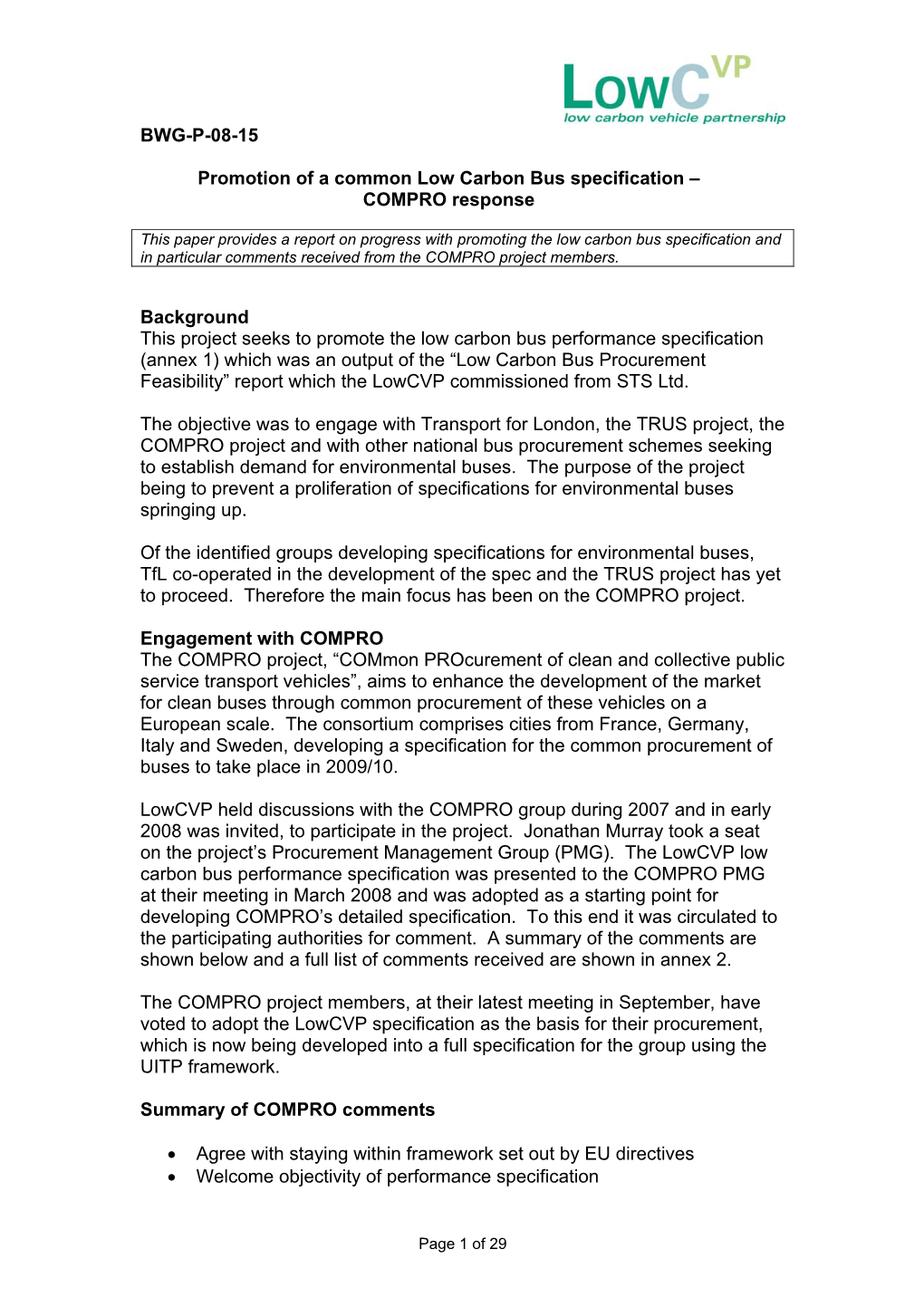 BWG-P-08-15 Promotion of a Common Low Carbon Bus Specification