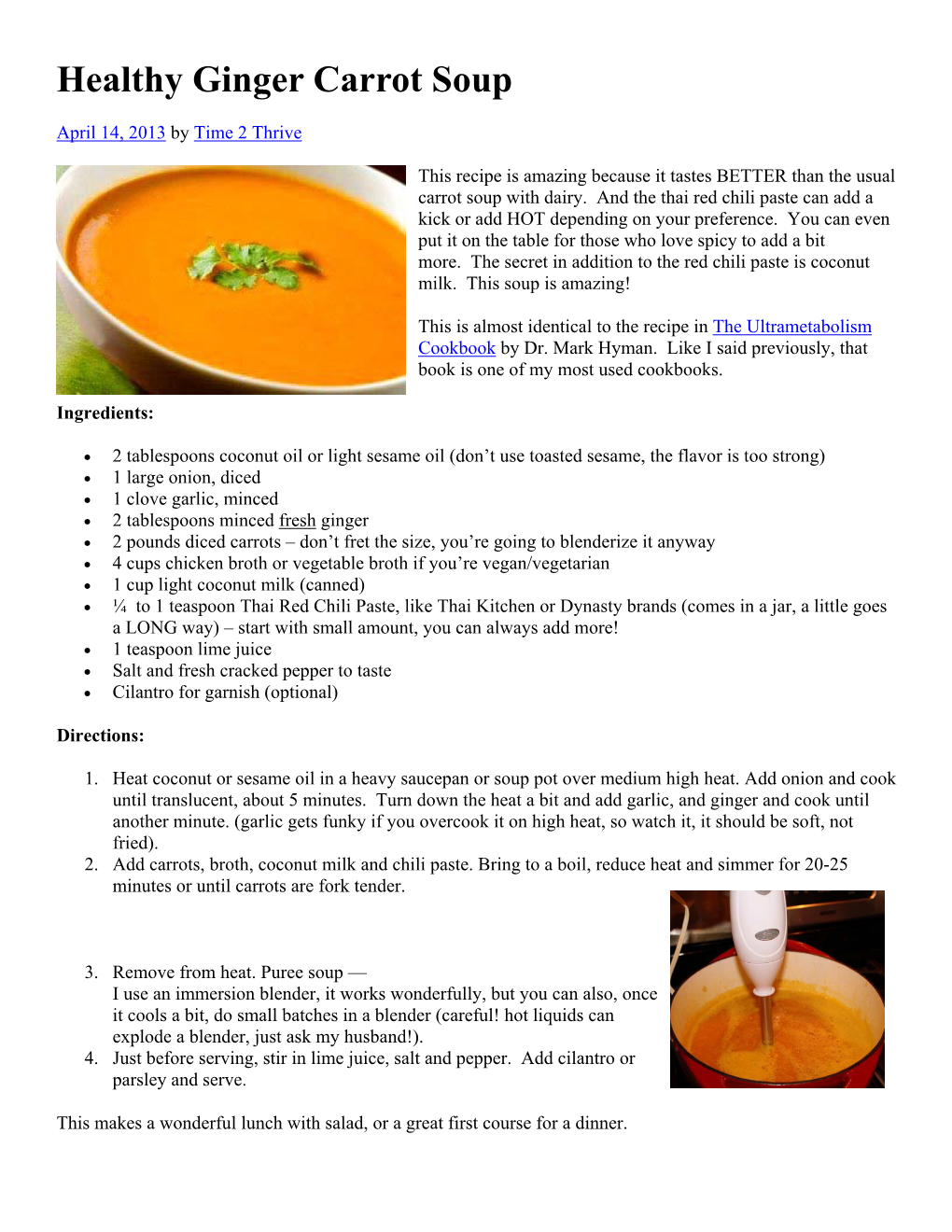 Healthy Ginger Carrot Soup