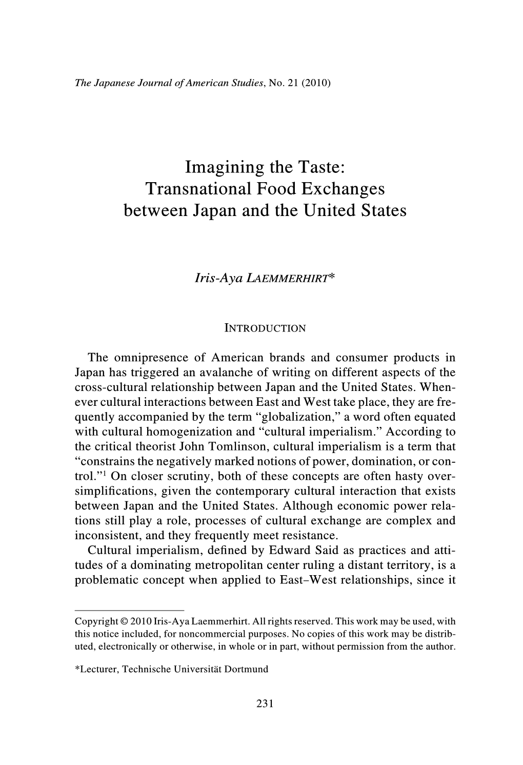 Transnational Food Exchanges Between Japan and the United States