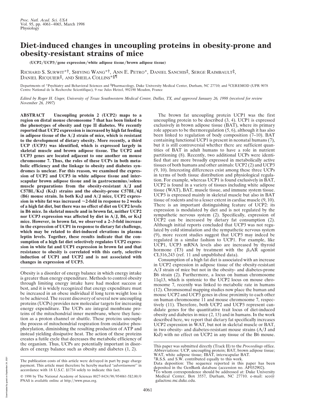 Diet-Induced Changes in Uncoupling Proteins in Obesity-Prone And