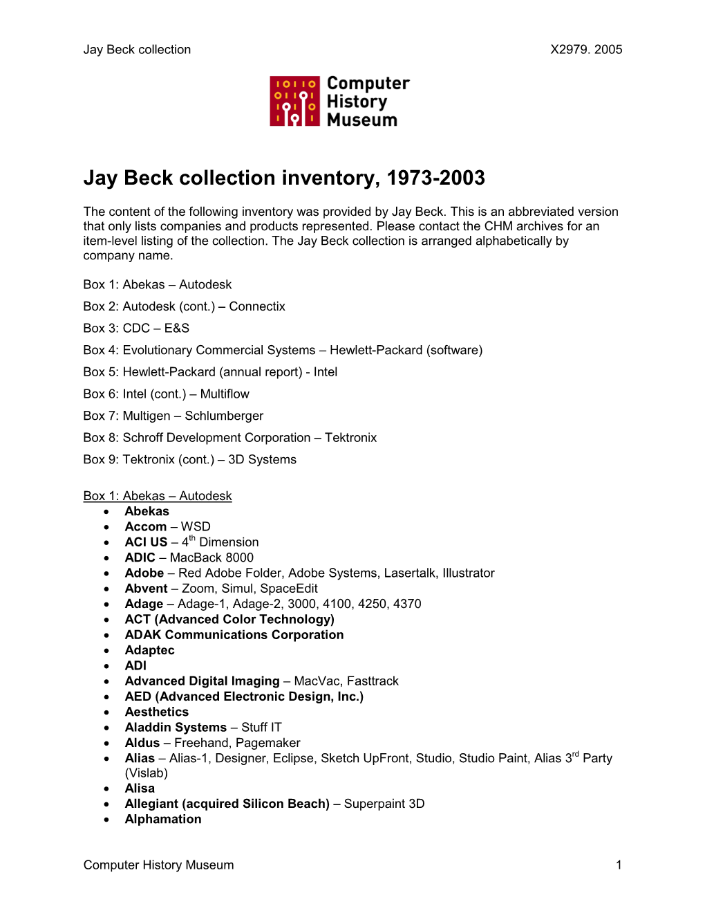 Jay Beck Collection Inventory, 1973-2003