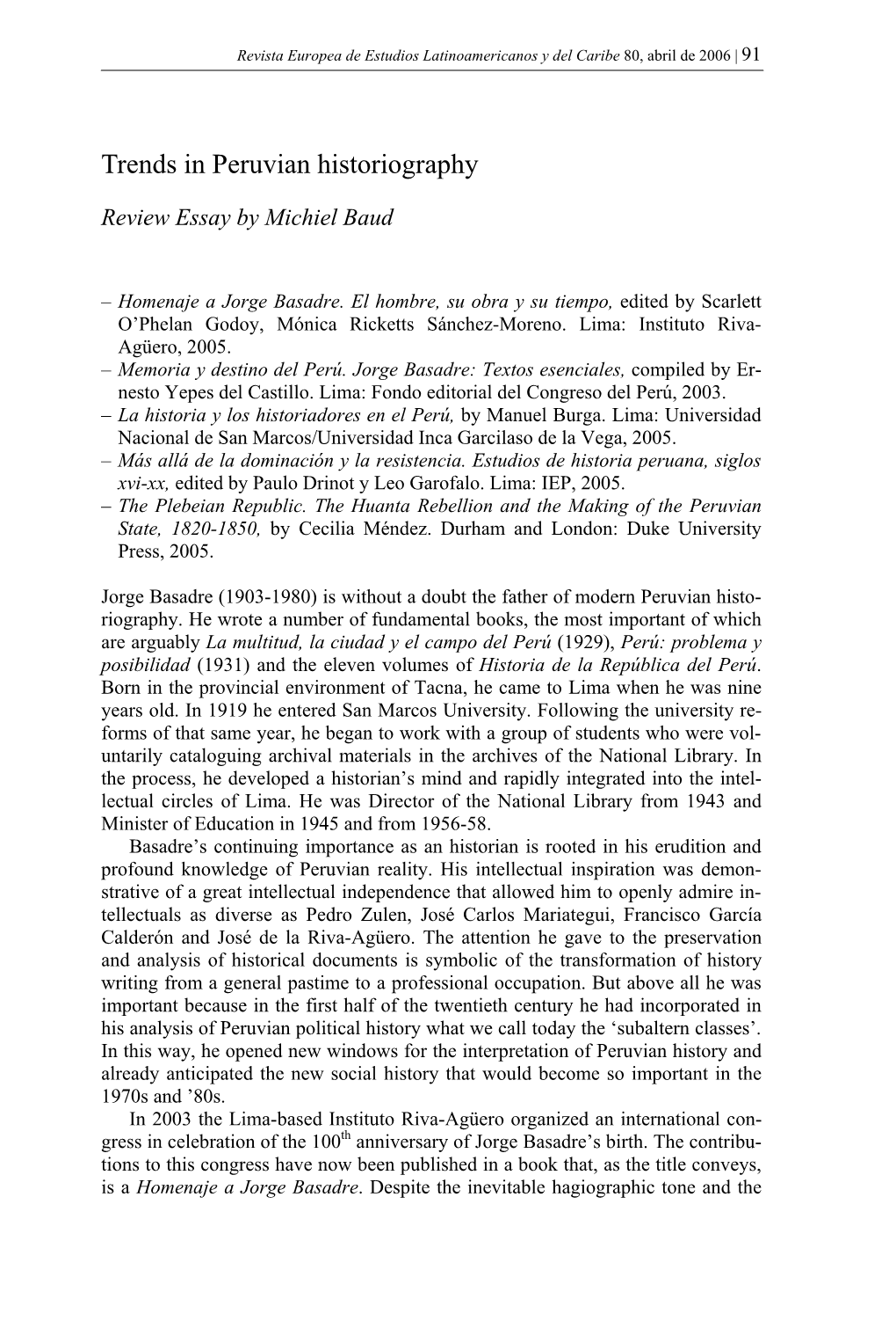 Trends in Peruvian Historiography